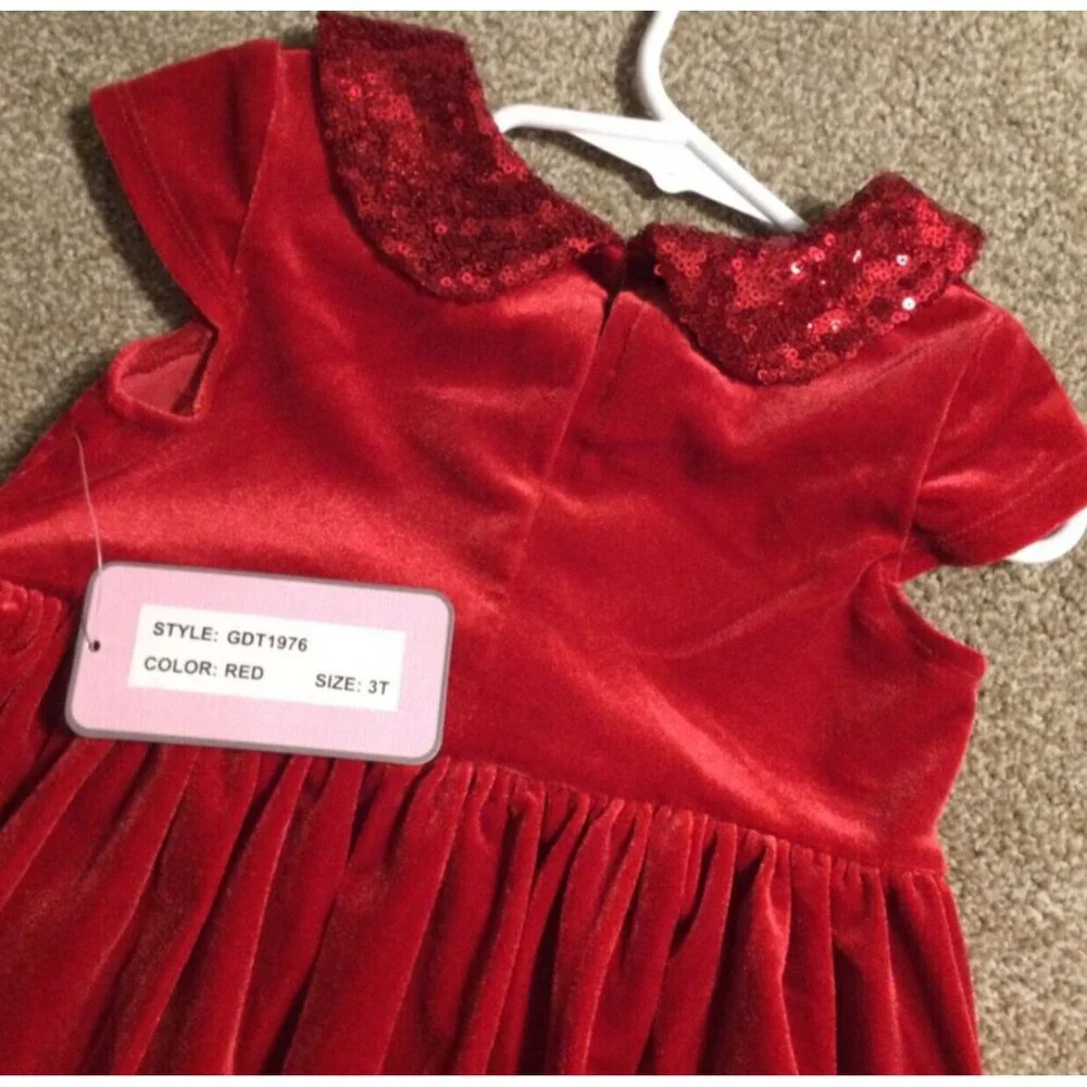 3T NWT KATIE M Red Holiday Velour Sequins Bubble Dress